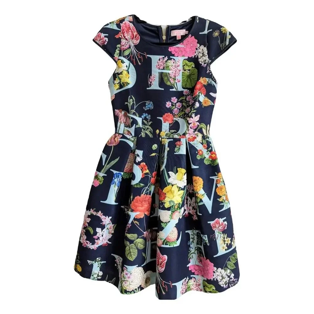 Ted Baker London Alphabet Ditsy Skater Dress Size 0/XS Floral Fit & Flare Navy - Picture 10 of 17